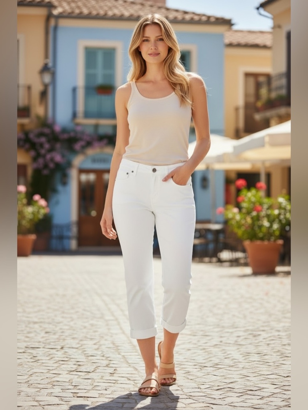 Apt. 9 White Denim Capri Jeans Size 12 NWT Mid Rise Cuffed Summer